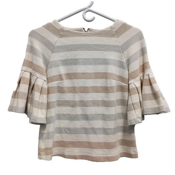 Anthropologie Maeve Womens Top XS Multi Striped Ruffle Sleeve Crop Sparkle BOHO - Picture 1 of 7